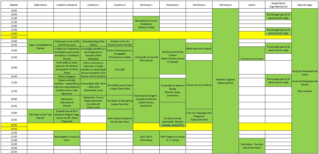 programa de sábado da Sci-Fi Lx